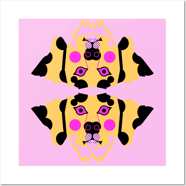 Dalmatian Dog Face, Neon pink and yellow Wall Art by AnimalMagic